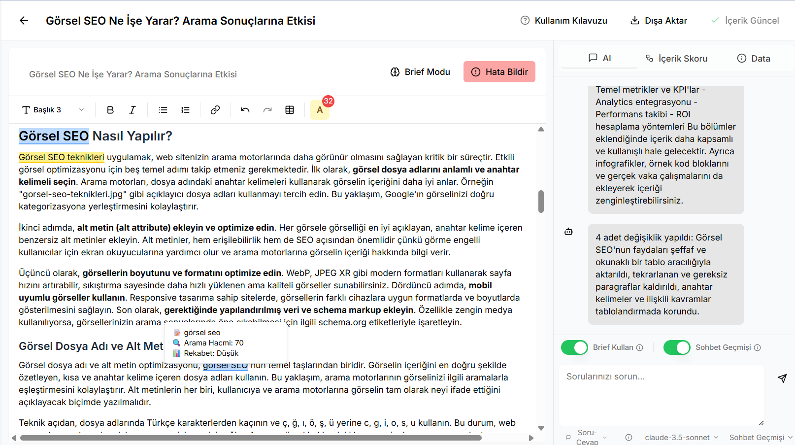 AI content generation platform interface