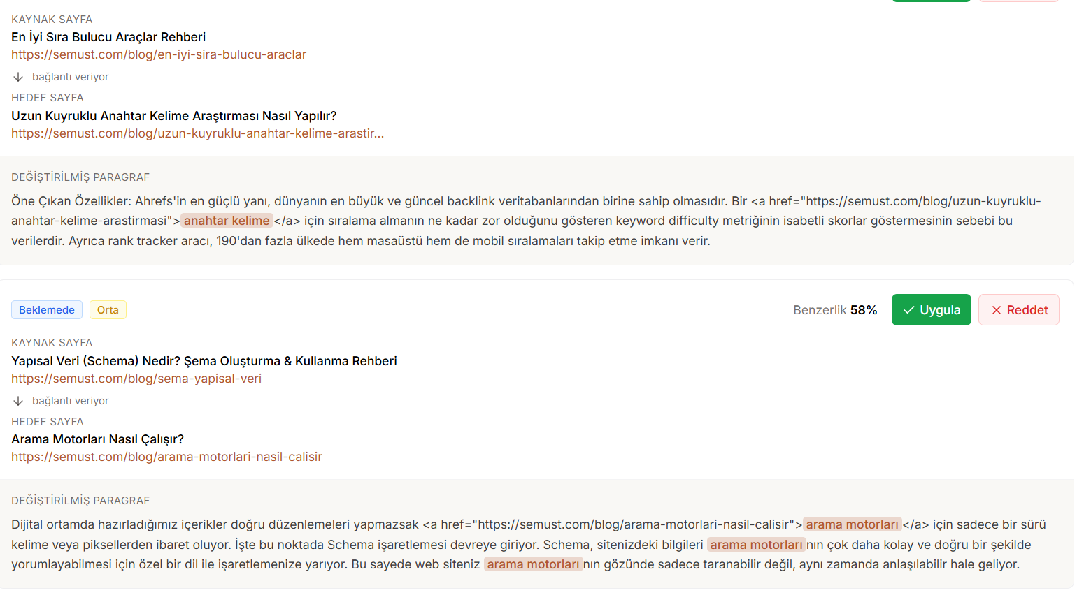 AI İç Linkleme Aracı Ekran Görüntüsü